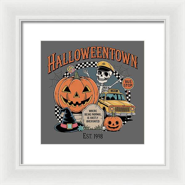 Halloween Town Taxi Stop - Framed Print