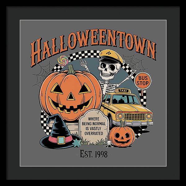 Halloween Town Taxi Stop - Framed Print
