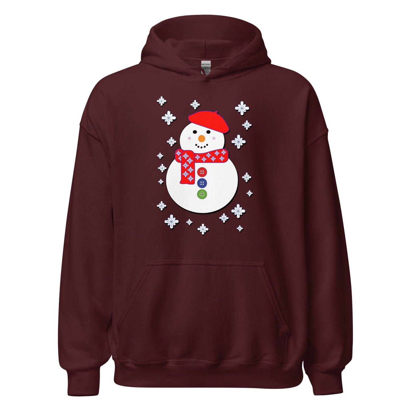 Happy Snowman Hoodie Maroon / S