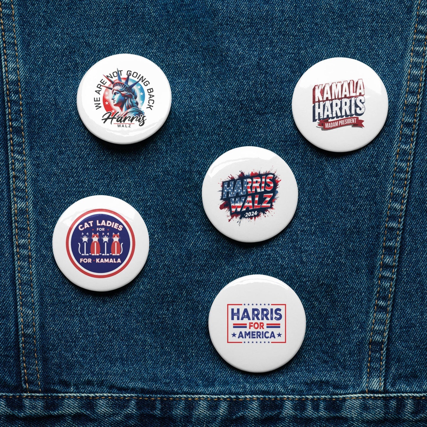 Kamala Harris Pin Button Set of 5 | Vote for Kamala Pin | Kamala Harris Waltz Button | Kamala Harris Political Pin | Kamala Election Pin | Political Pins for Voting 2.25″