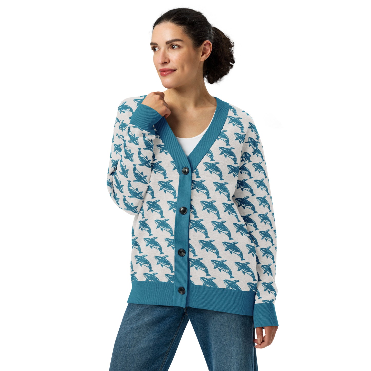 Blue Whale Knitted Cardigan – Cozy Ocean-Inspired Sweater for All Seasons