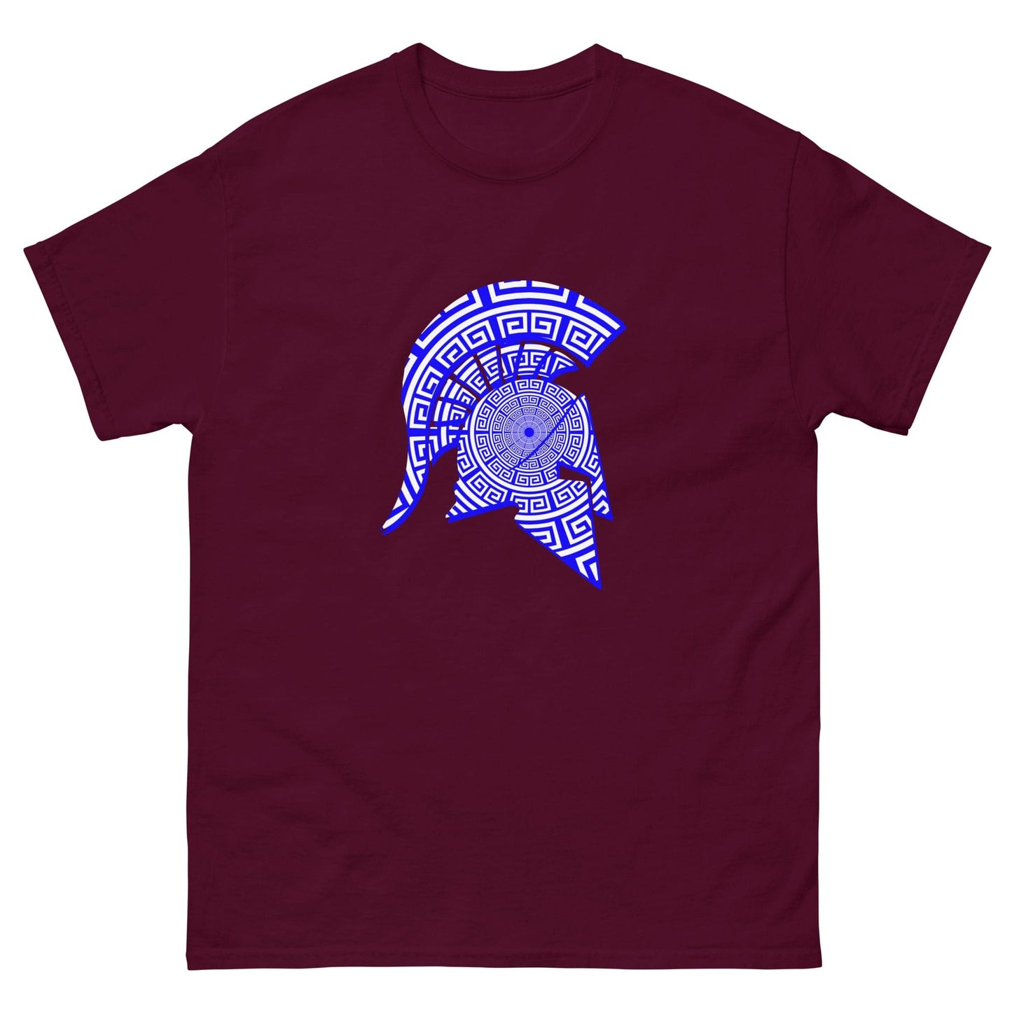 Meander Symbol Spartan Helmet T-Shirt Maroon / S
