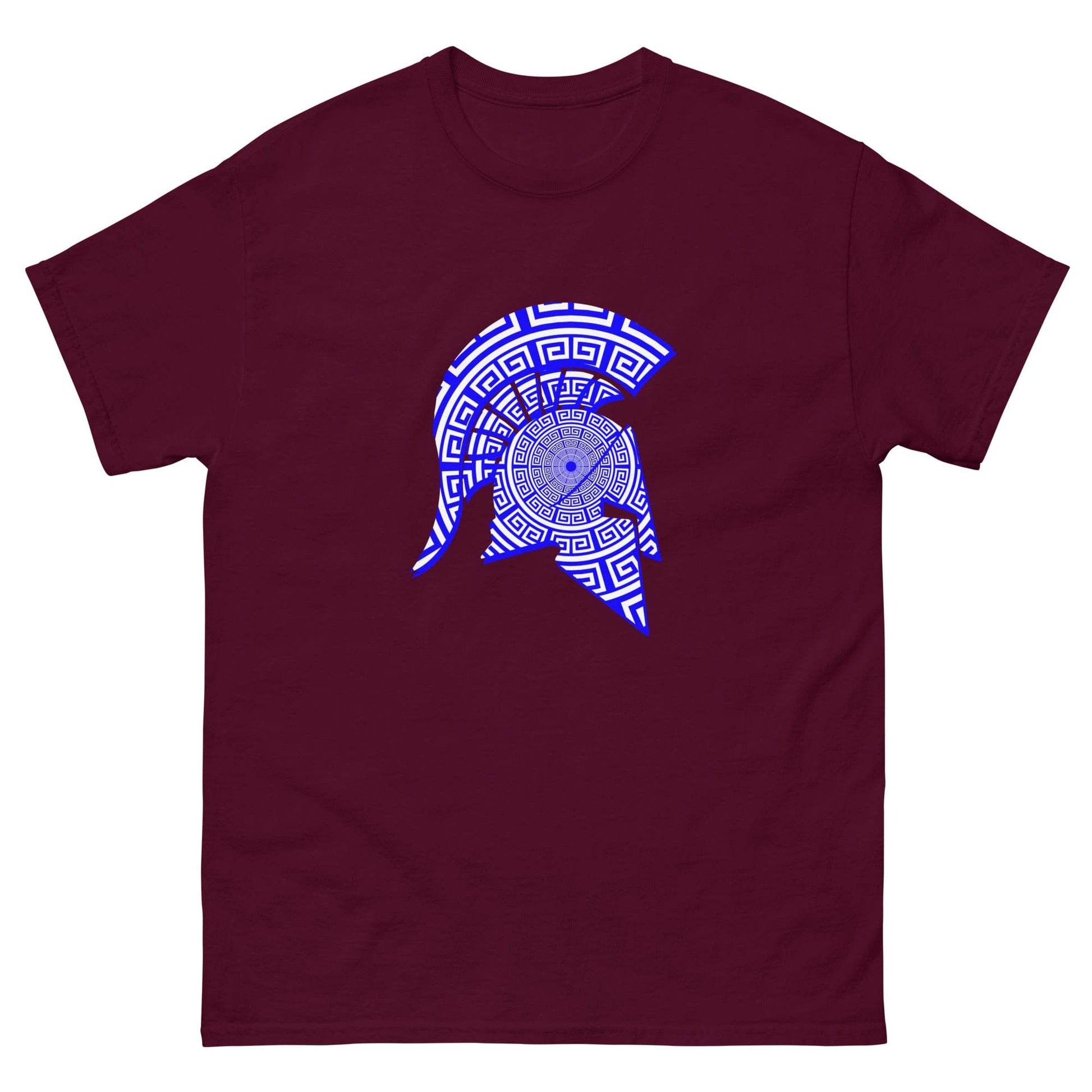 Meander Symbol Spartan Helmet T-Shirt Maroon / S