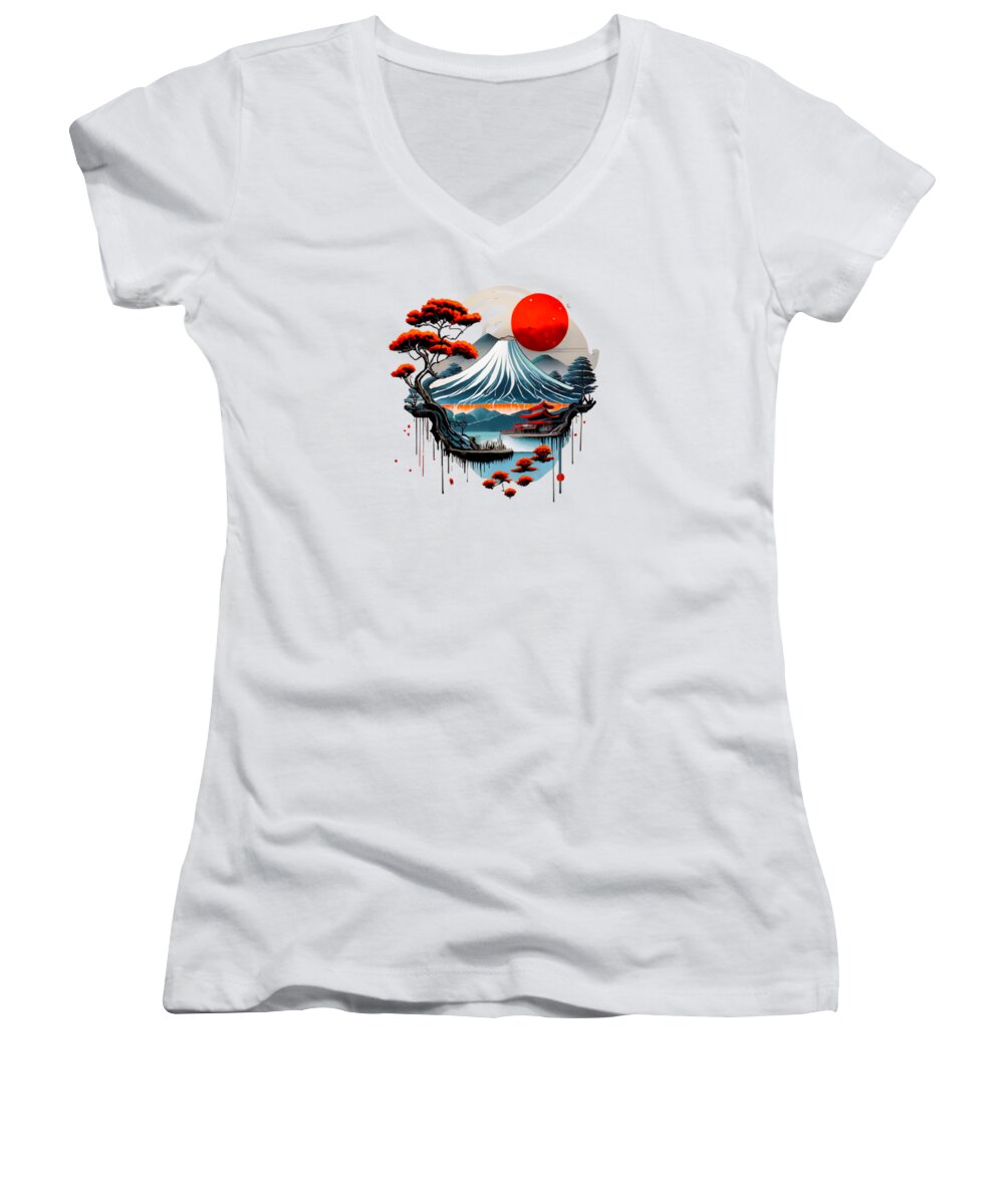 Mount Fuji Japanese Landscape - Women's V-Neck