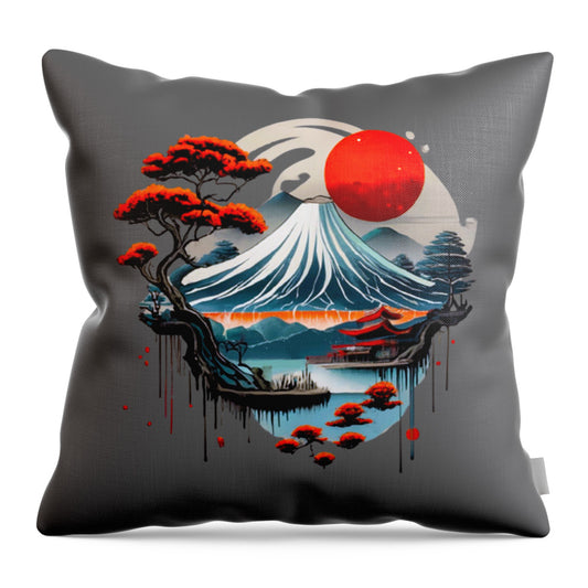 Mount Fuji Japanese Landscape - Throw Pillow