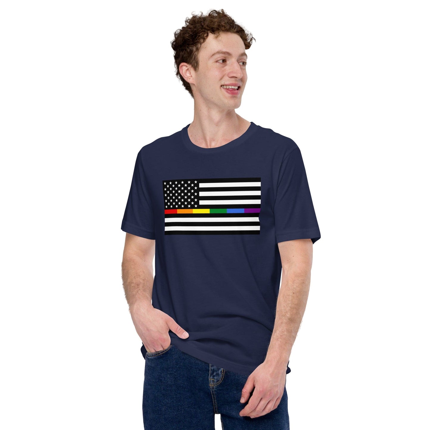 Rainbow Thin Blue Line American Flag