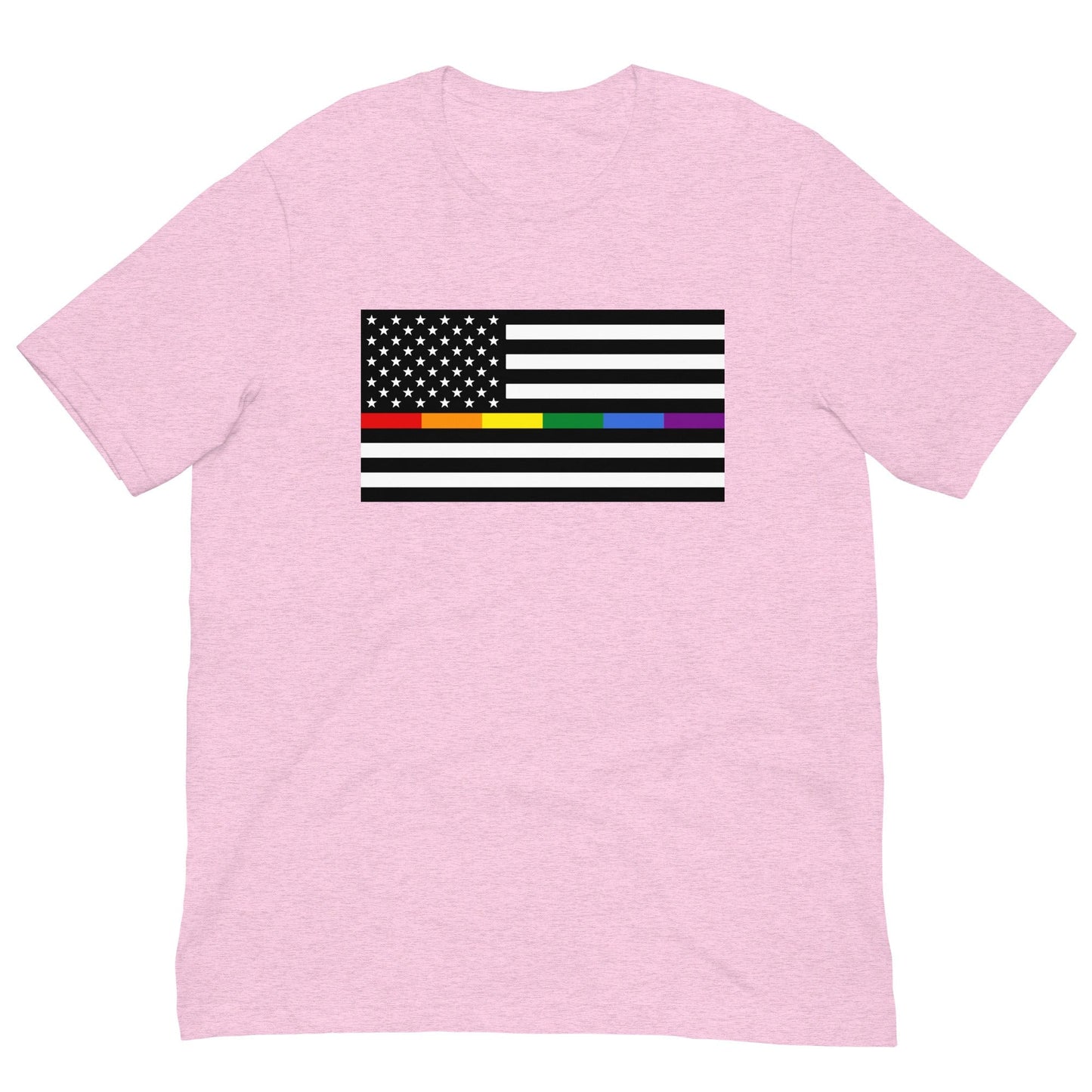 Rainbow Thin Blue Line American Flag Heather Prism Lilac / XS