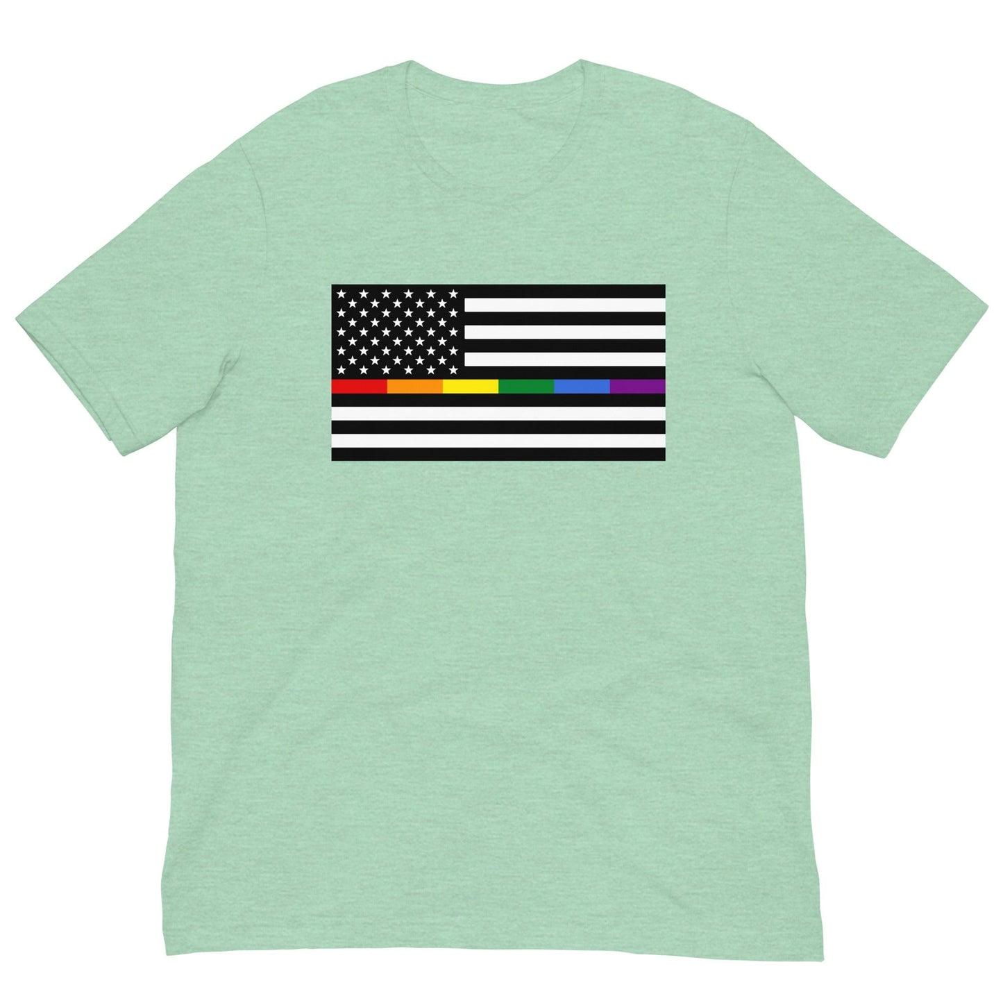 Rainbow Thin Blue Line American Flag Heather Prism Mint / XS