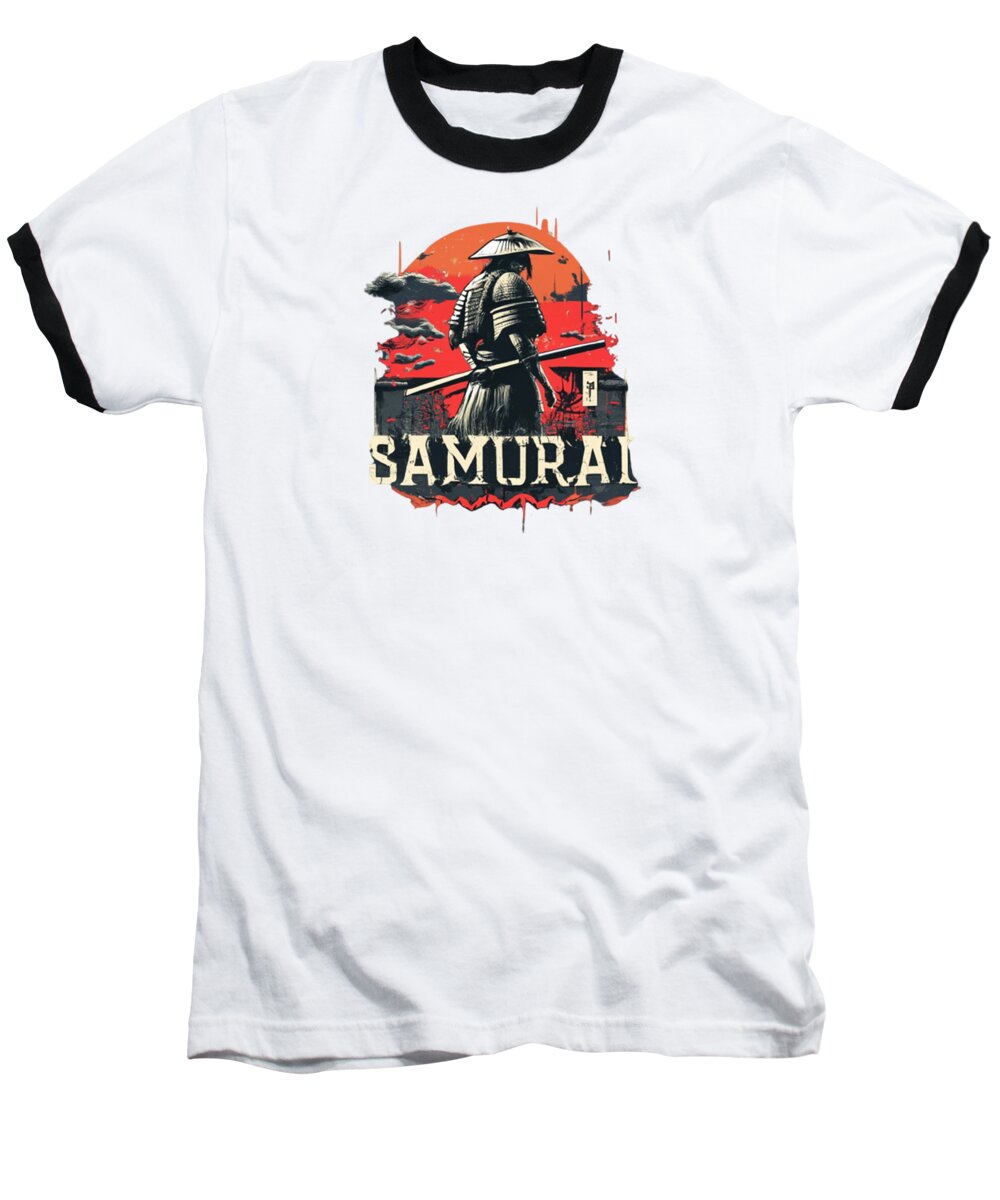 Samurai Warrior Vintage Sunset - Baseball T-Shirt