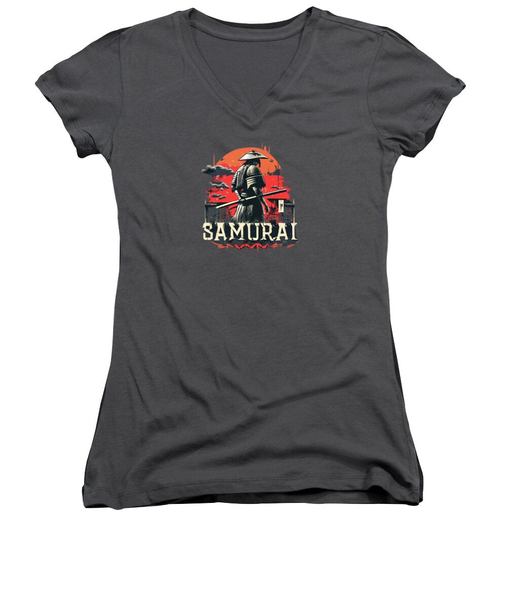 Samurai Warrior Vintage Sunset - Women's V-Neck