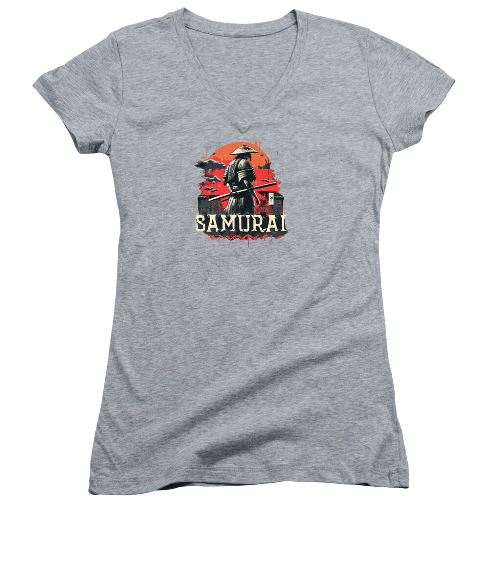 Samurai Warrior Vintage Sunset - Women's V-Neck
