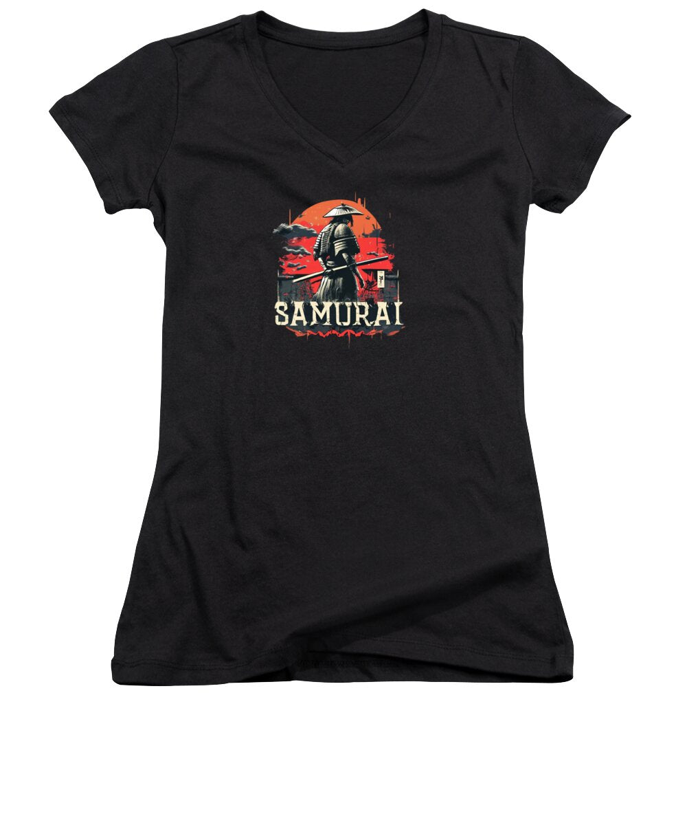 Samurai Warrior Vintage Sunset - Women's V-Neck