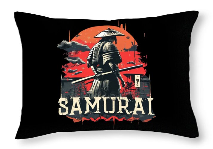 Samurai Warrior Vintage Sunset - Throw Pillow