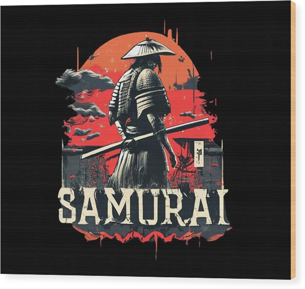 Samurai Warrior Vintage Sunset - Wood Print