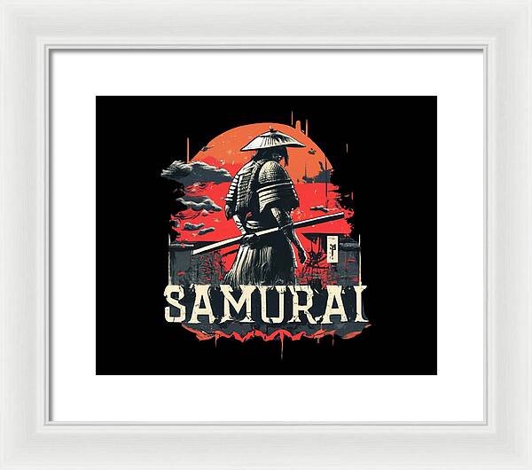 Samurai Warrior Vintage Sunset - Framed Print