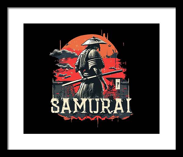 Samurai Warrior Vintage Sunset - Framed Print