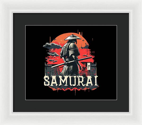 Samurai Warrior Vintage Sunset - Framed Print