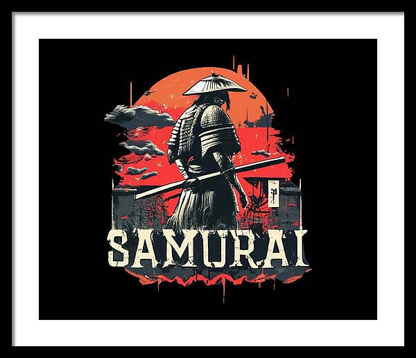 Samurai Warrior Vintage Sunset - Framed Print