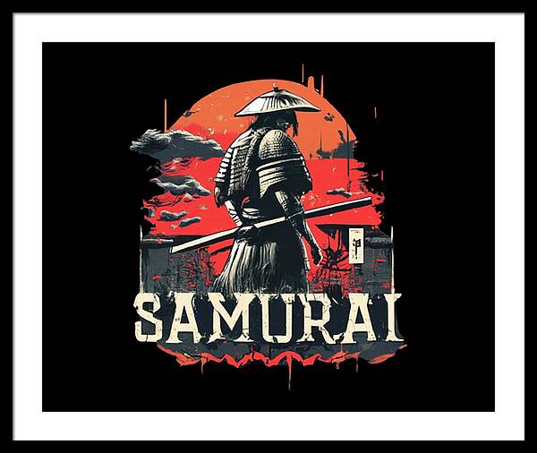 Samurai Warrior Vintage Sunset - Framed Print