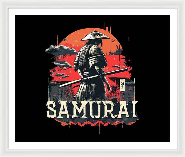 Samurai Warrior Vintage Sunset - Framed Print