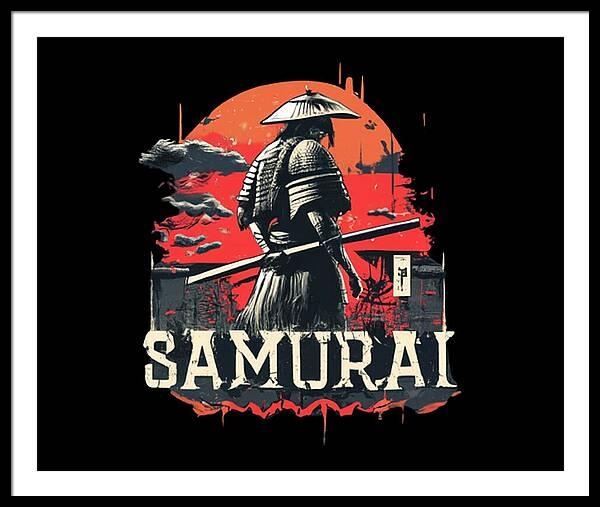 Samurai Warrior Vintage Sunset - Framed Print