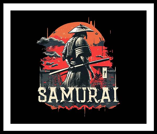 Samurai Warrior Vintage Sunset - Framed Print