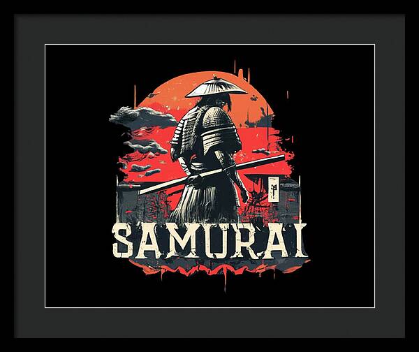 Samurai Warrior Vintage Sunset - Framed Print