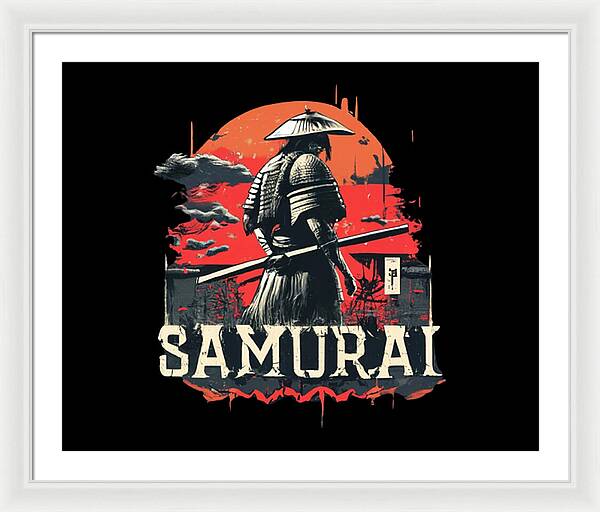 Samurai Warrior Vintage Sunset - Framed Print