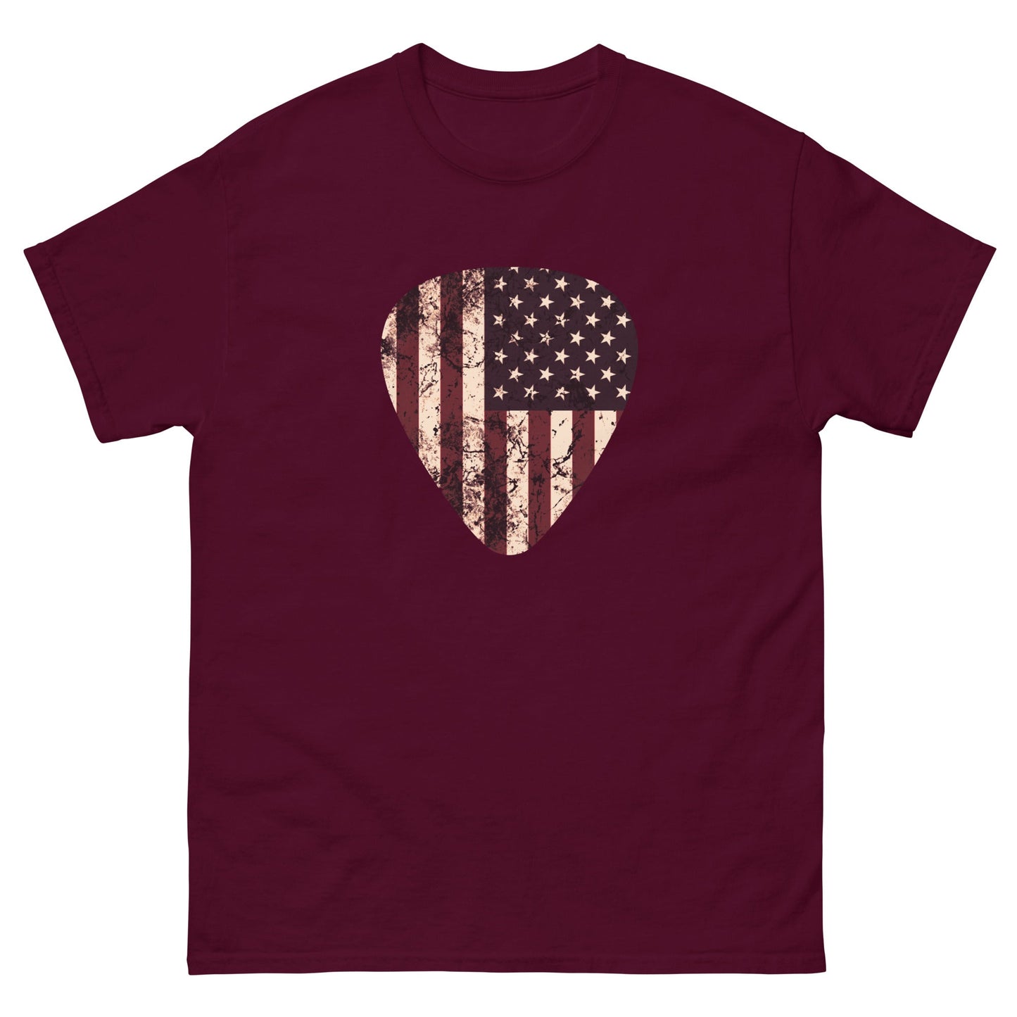 Vintage American Flag Guitar Pick T-shirt Maroon / S