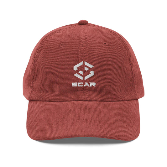 Vintage Embroidered Corduroy Cap with Scar Design Logo Burgundy