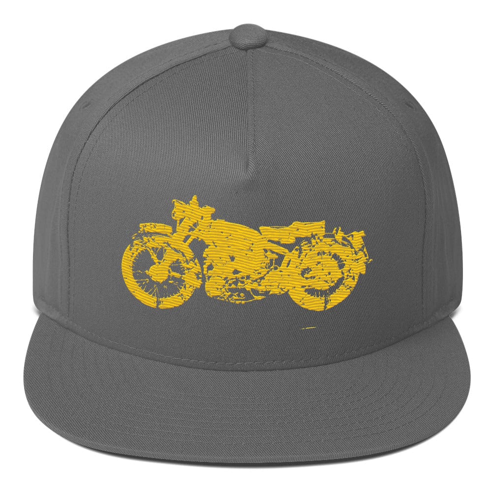 Vintage Embroidered Motorcycle Flat Bill Cap Grey