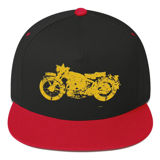 Vintage Embroidered Motorcycle Flat Bill Cap Black/ Red