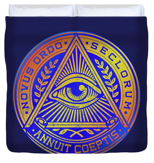 Vintage Illuminati Symbol Novus Ordo Seal - Duvet Cover
