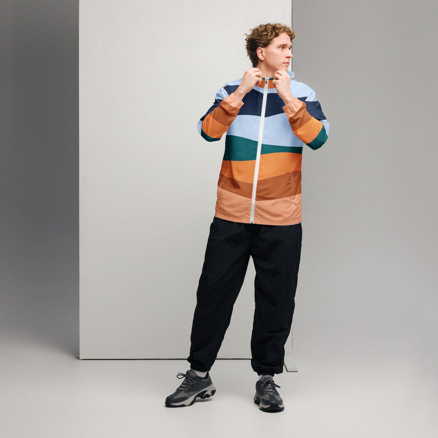 Vintage Sunset Men’s Windbreaker Jacket, Casual Streetwear, Lightweight Windbreaker, Men’s Jacket for Spring & Fall