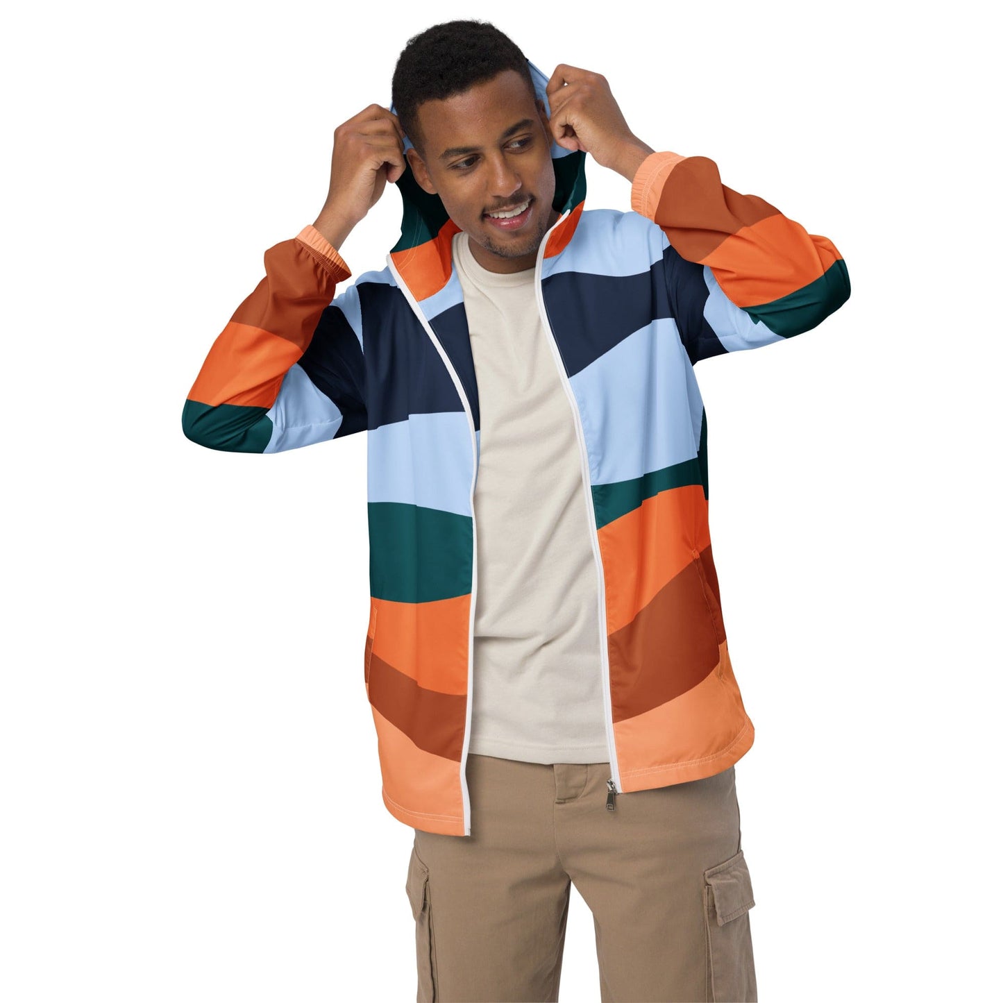 Vintage Sunset Men’s Windbreaker Jacket, Casual Streetwear, Lightweight Windbreaker, Men’s Jacket for Spring & Fall