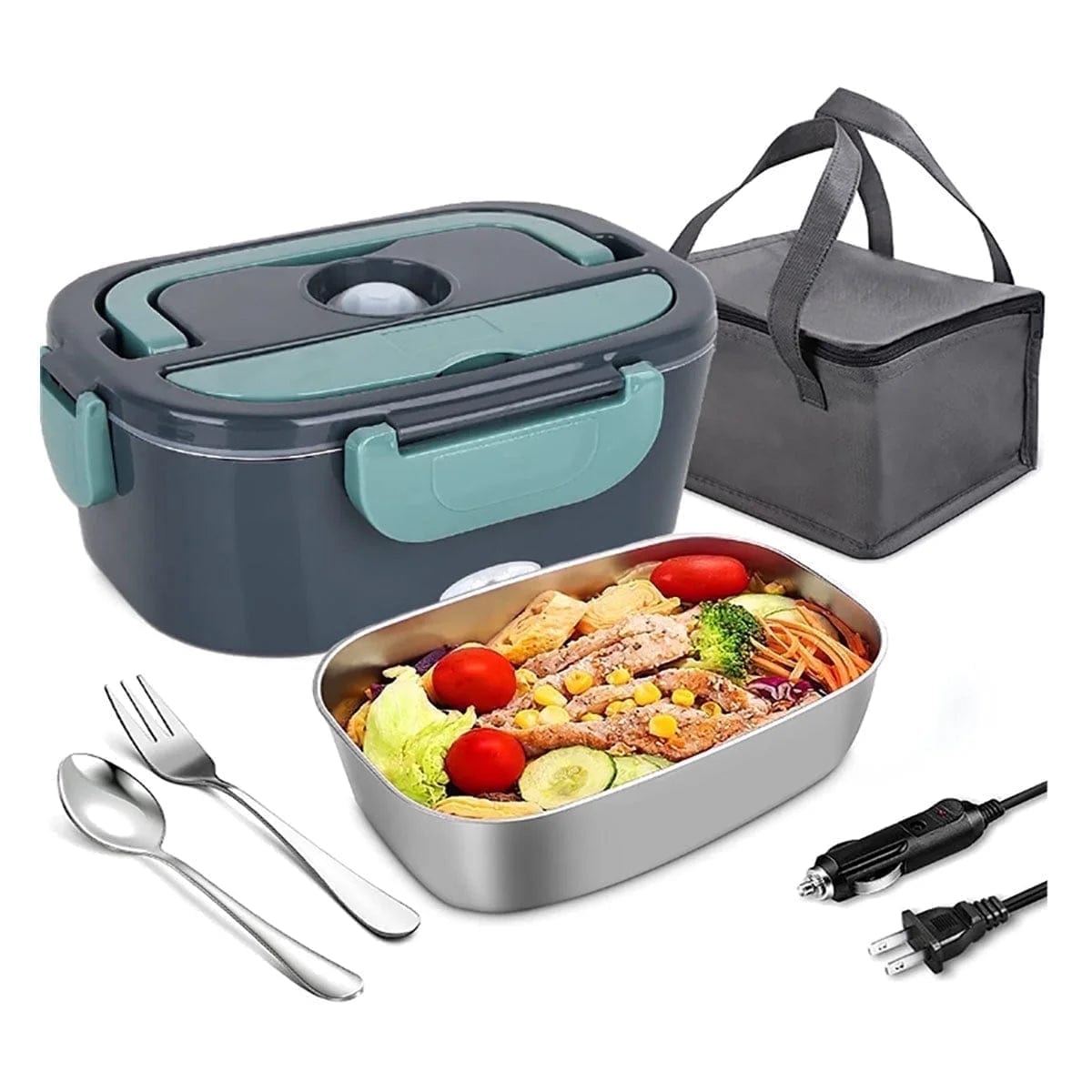 12V /24V /110V Stainless Steel Electric Heating Lunch Box for Home Car Office School Green