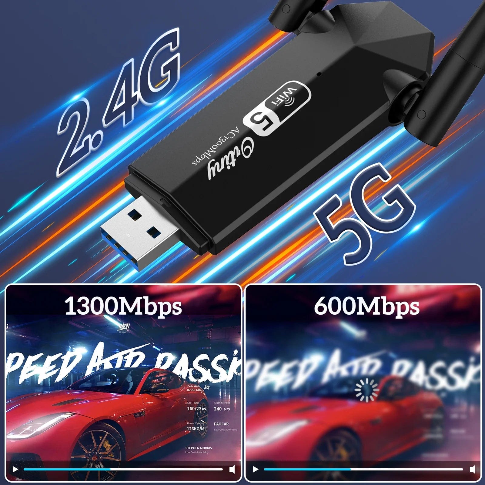 1300Mbps USB 3.0, 867Mbps on 5Ghz / 400Mbps on 2.4Ghz Dual-Band USB Wi-Fi Adapter