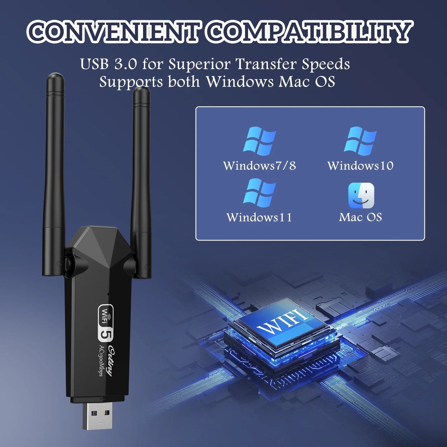 1300Mbps USB 3.0, 867Mbps on 5Ghz / 400Mbps on 2.4Ghz Dual-Band USB Wi-Fi Adapter