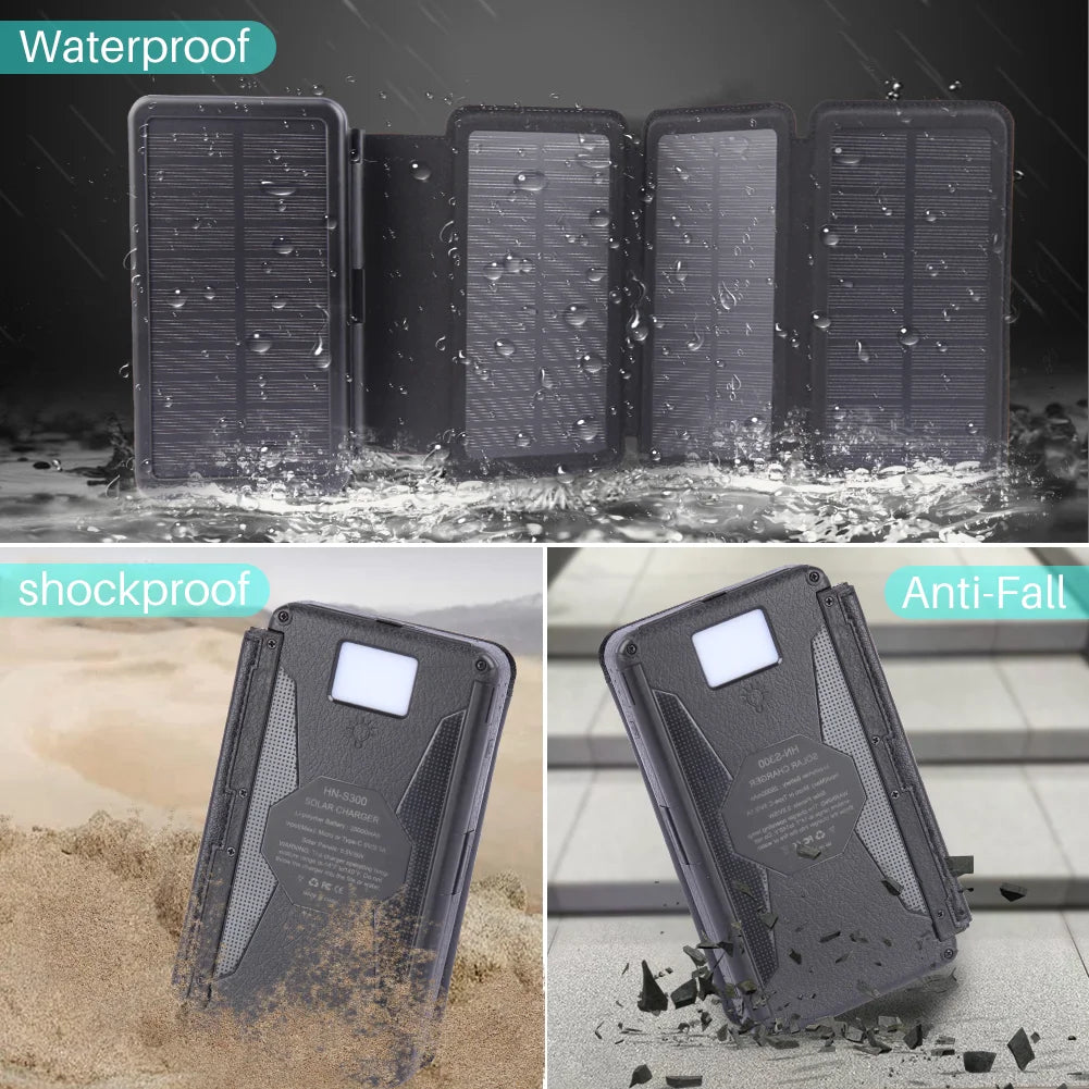 Portable Solar Charger for Iphone Android, 30000Mah Power Bank with 4 Solar Panels and Compass