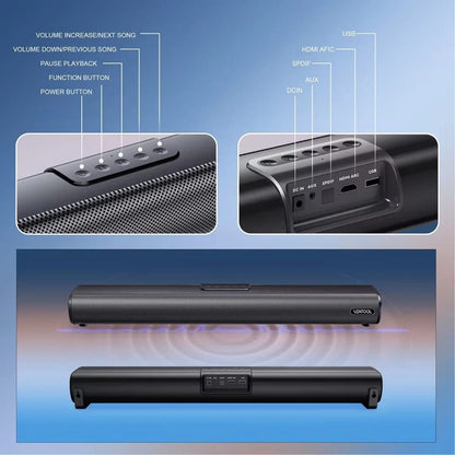 2.1Ch Sound Bars for TV, Soundbar with Subwoofer, Wired & Wireless Bluetooth 5.0 3D Surround Speakers, Optical/Hdmi/Aux/Rca/Usb Connection, Wall Mountable Black