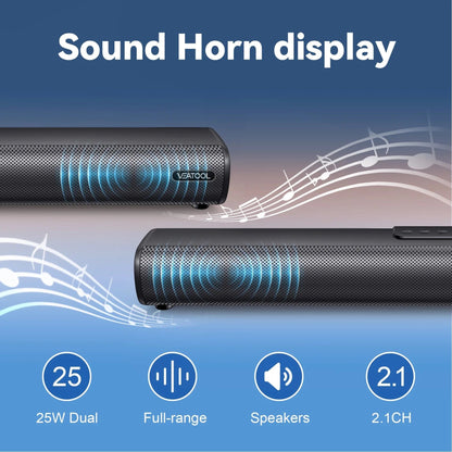 2.1Ch Sound Bars for TV, Soundbar with Subwoofer, Wired & Wireless Bluetooth 5.0 3D Surround Speakers, Optical/Hdmi/Aux/Rca/Usb Connection, Wall Mountable Black