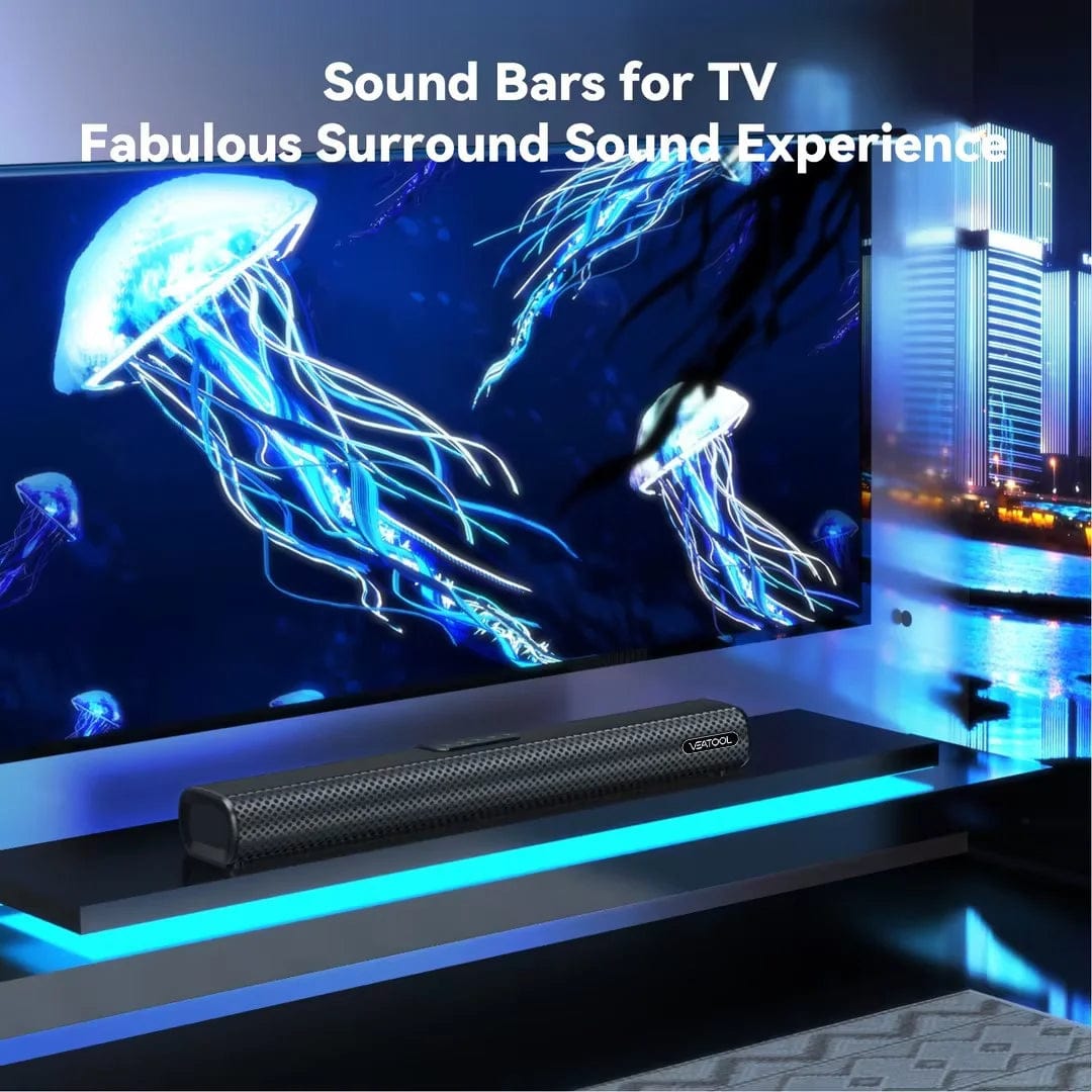 2.1Ch Sound Bars for TV, Soundbar with Subwoofer, Wired & Wireless Bluetooth 5.0 3D Surround Speakers, Optical/Hdmi/Aux/Rca/Usb Connection, Wall Mountable Black