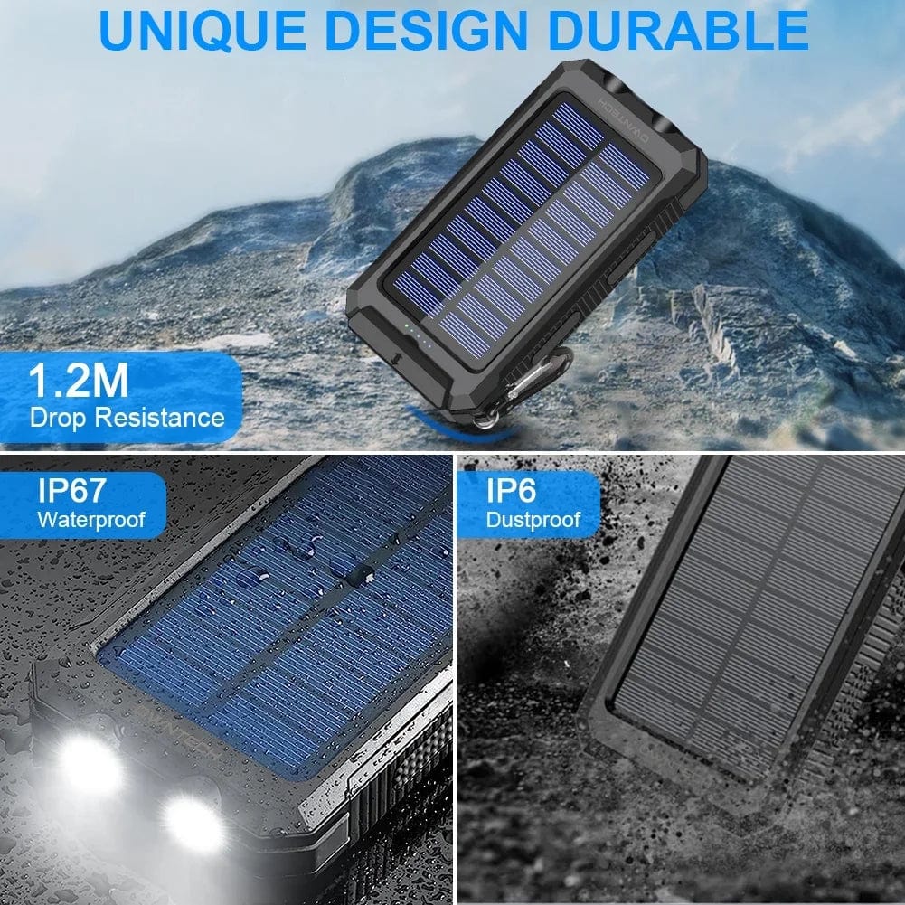 20000Mah Portable Power Bank Solar Charger for Cell Phone and Android, Solar Phone Chargers with Dual 5V USB Ports and 2 Led Flashlight Black