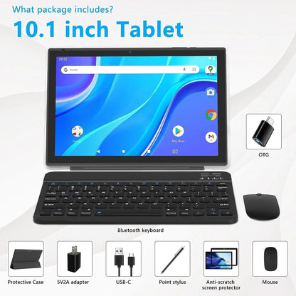 2024 Newest Android 13 Tablet 10 Inch, 12GB RAM 128GB ROM/1TB Expandable Tablet PC, 2 in 1 Tablets with Keyboard, Quad-Core 2.0Ghz CPU HD Screen, Google Certified 5G Wifi 6 BT 5.0, 8MP Camera Tableta Black