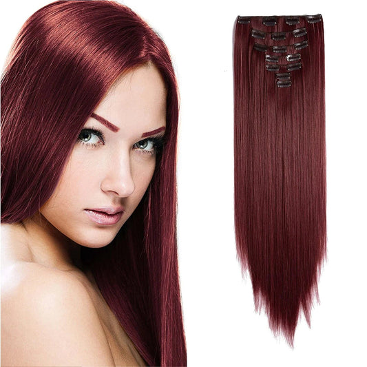 24" Straight Synthetic Clip in Hair Extensions. 7 Individual Pieces for Multiple Styles.140G (Bug-Wine Red) Bug -Wine Red