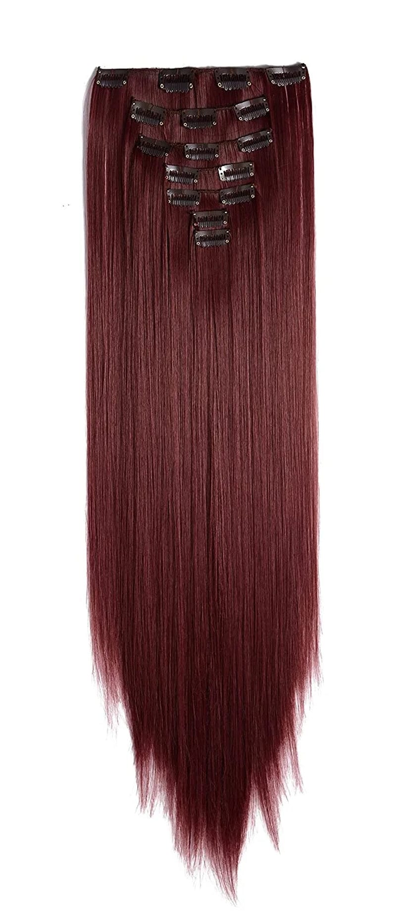 24" Straight Synthetic Clip in Hair Extensions. 7 Individual Pieces for Multiple Styles.140G (Bug-Wine Red) Bug -Wine Red