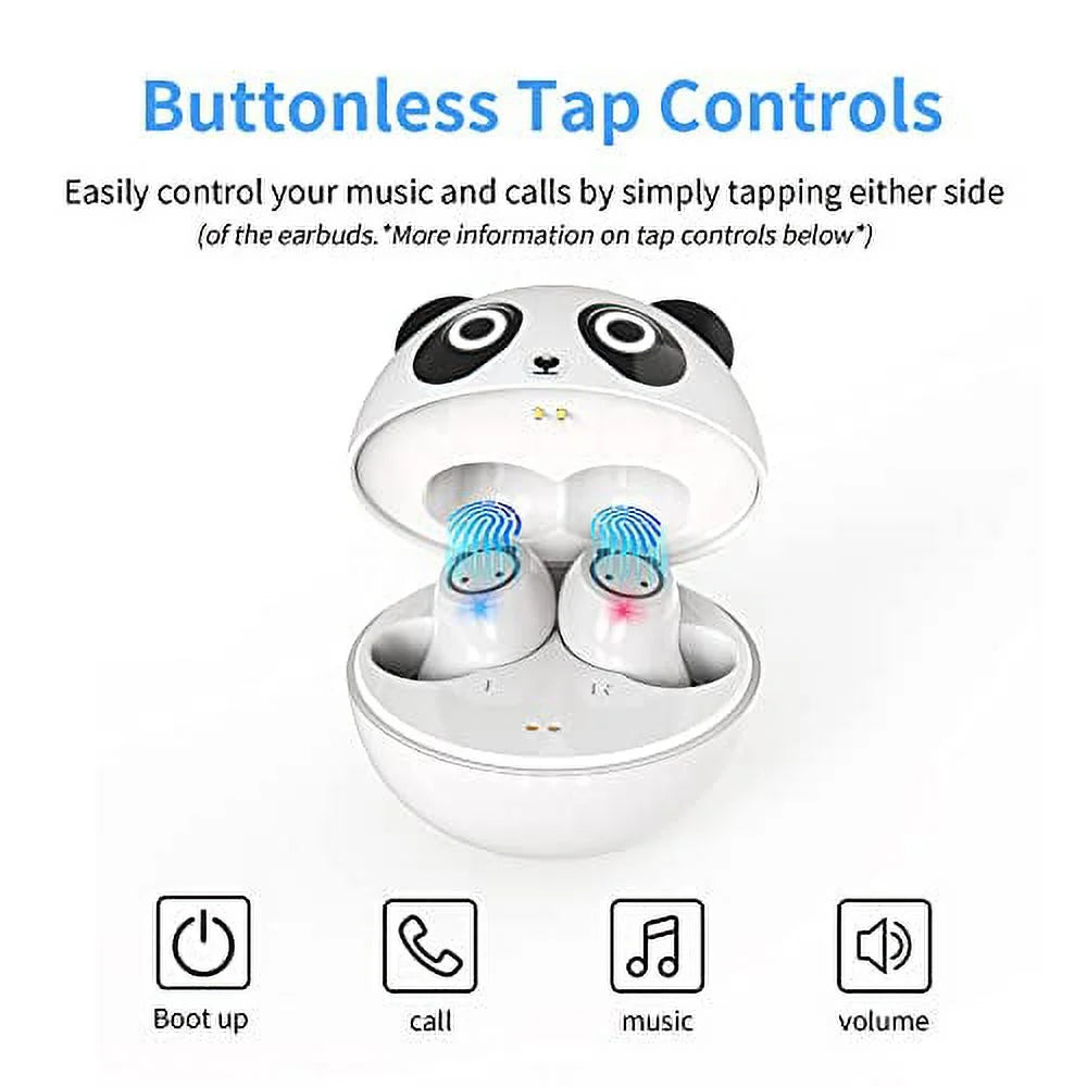 Wireless Earbuds for Kids,Bluetooth Earbuds with Cute Panda Comfort&Lightweight Design Noise Cancellation Earphone for Girl Women Sport Bluetooth 5.0 in Ear Headphone with Mini Portable Charging Case