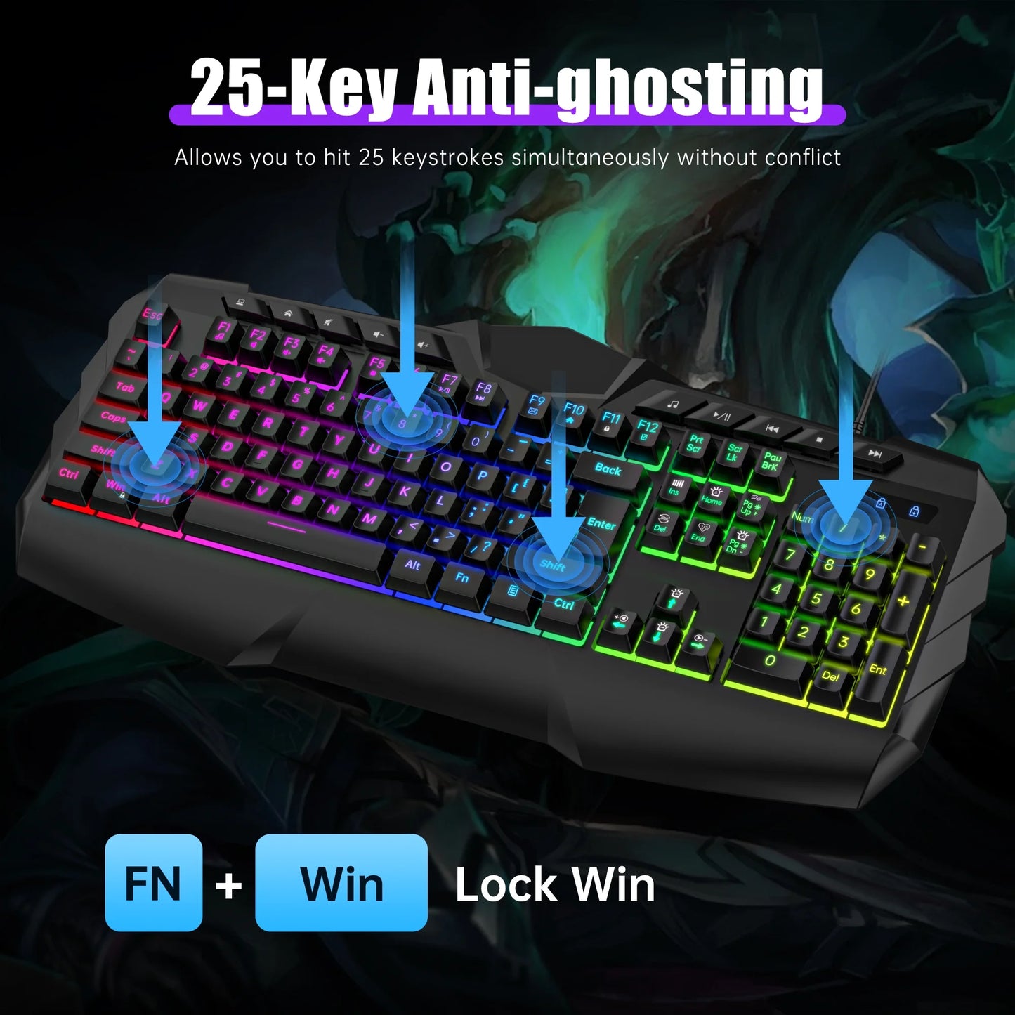 Gaming Keyboard and Mouse Combo, LED RGB Backlit Wired Keyboard 114 Keys Mechanical Feel Anti-Ghosting Keyboard & 7 Colors Mouse with 12 Multimedia Keys for Windows/Xp/Vista PC Laptop Computer Gamer