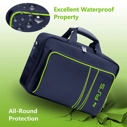 Carrying Case for PS5, Bag for Ps5,Bag for PS5 Accessories,Included Gamepad Controller Protective Box(Black-Green)