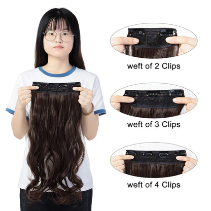 4Pcs Curly Weave Clip in Hair Extensions, Hair Pieces with 11 Clips, 24 Inch Wavy Hairpieces for Women Beauty and Fashion- Ash Blonde Mix Bleach Blonde 280G per Set 24 Inch-Curly / Medium Brown